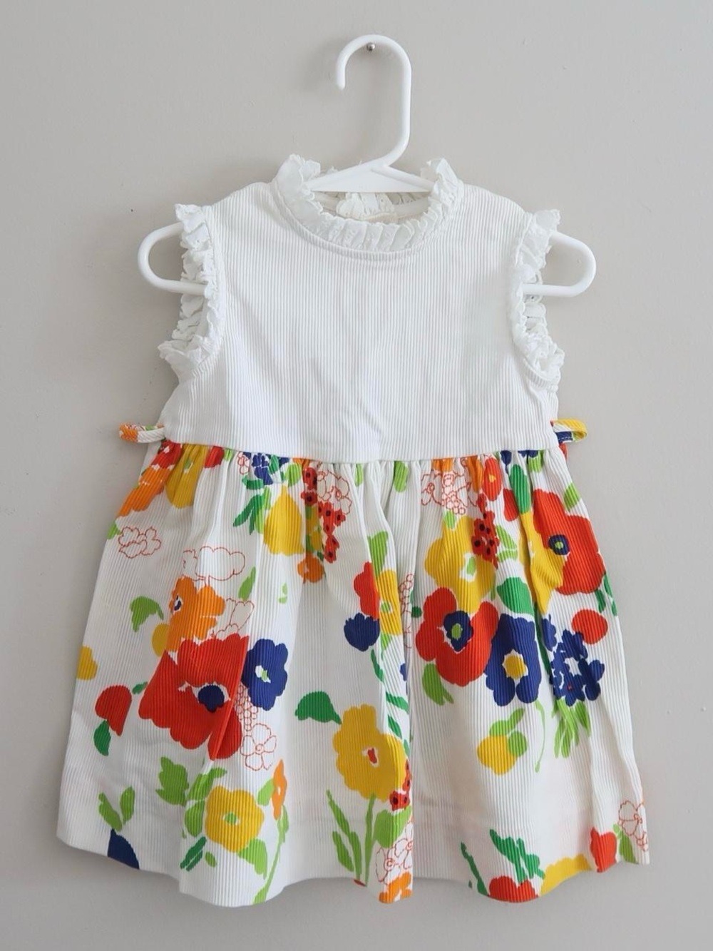 Vintage Carol Evans for Penney’s Floral Baby Dress White Ribbed Knit Ruffle
